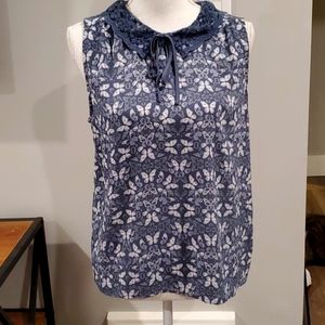 Lauren Conrad blue butterfly sleeveless blouse
